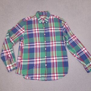 J.Crew Shirt Mens Large Green Blue Red Summer Plaid Cotton Preppy Button Up‎